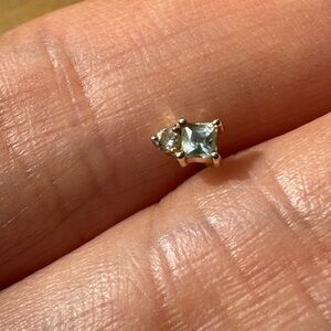 14k solid gold aquamarine and diamond stud single earring